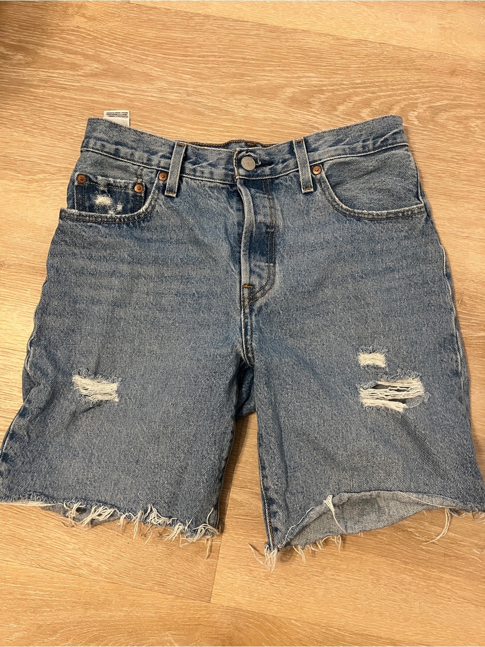 Levi's Women's 501 Mid-Thigh Distressed Light Blue Jean Shorts
